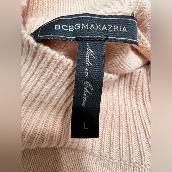 BCBGMAXAZRIA CREWNECK SWEATER LONG Ballon SLEEVES Color Bare Pink Size Large - Picture 6 of 7
